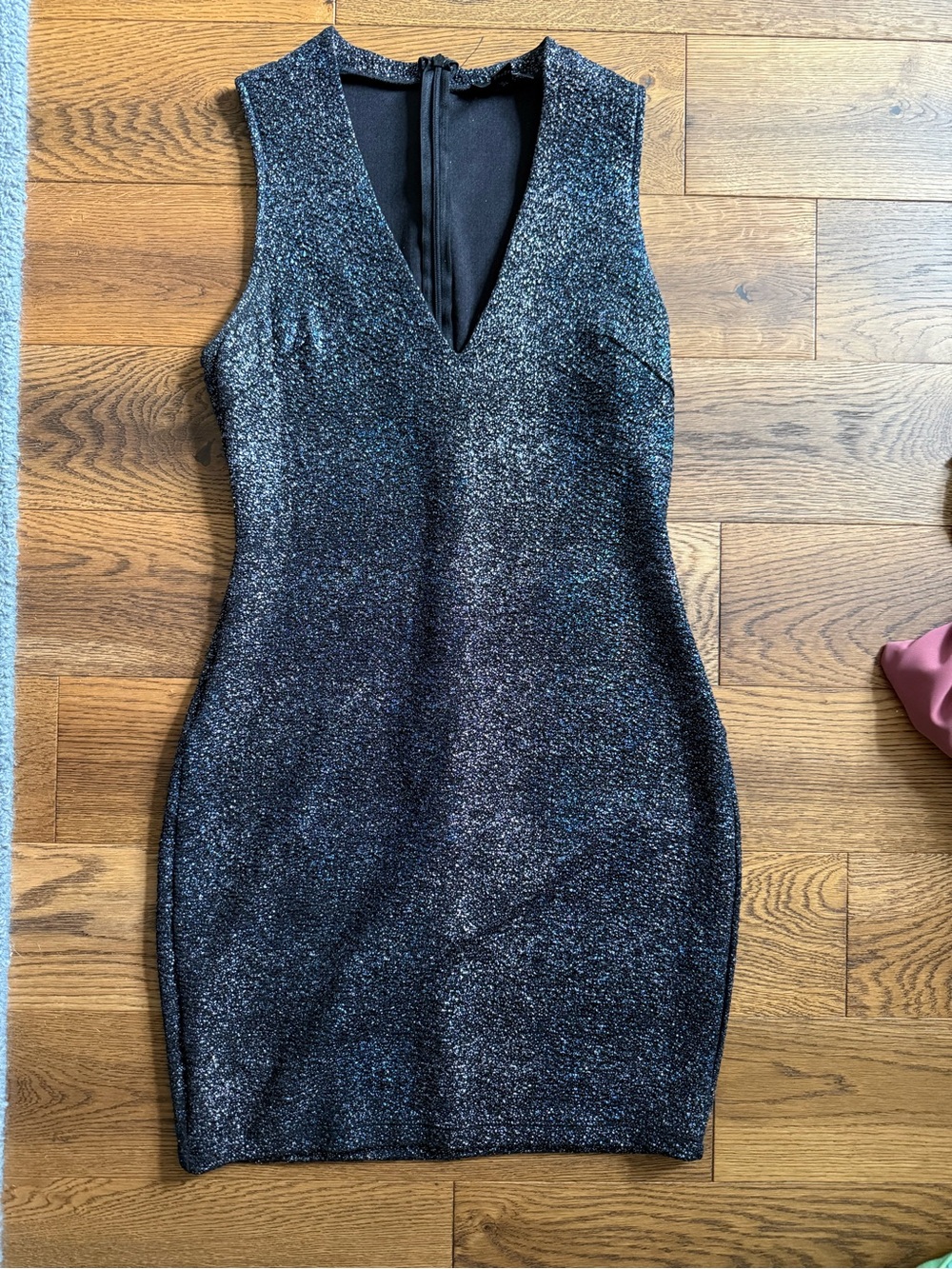 Aqua Shimmery Black V-Neck Mini Dress